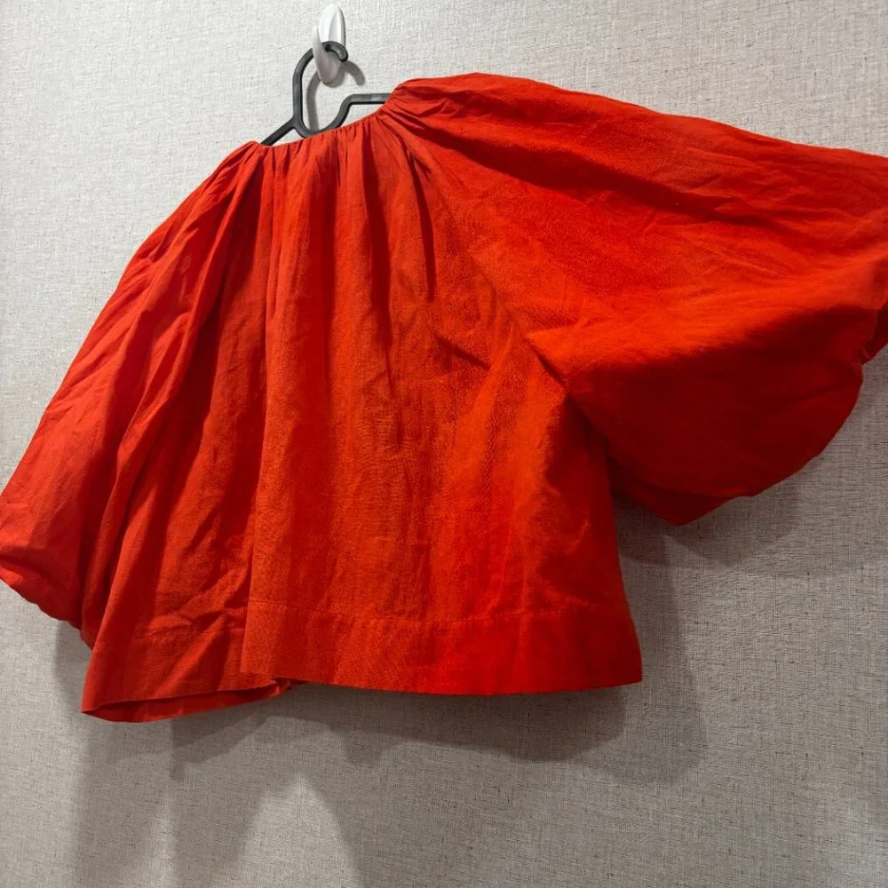 Rhode Veronica Balloon Sleeve Top in Electric Red Holiday Blouse Size S Luxury - Picture 5 of 5